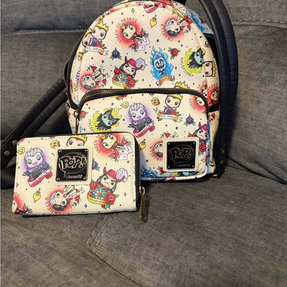 Loungefly Pop Villains Kids Backpack and Wallet Set - Cream and Black